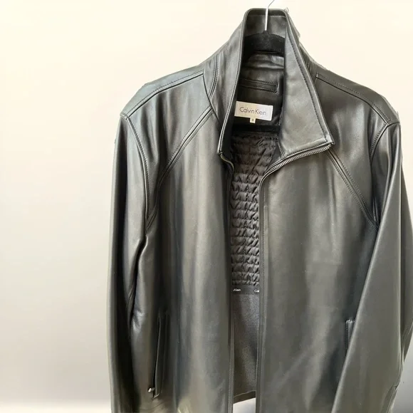 Calvin Klein Men's Genuine Black Leather Jacket, Medium (never worn)